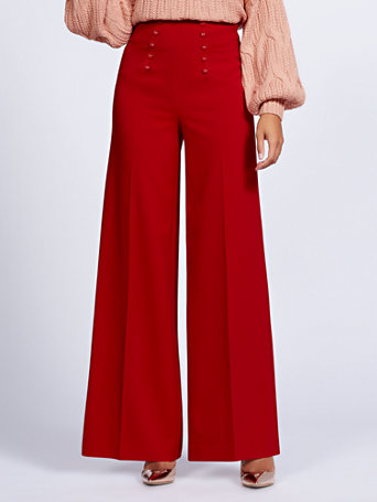 red high waisted wide leg pants