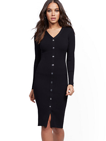 black dress buttons down front