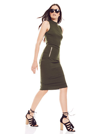 ribbed mock sleeveless stripe neck dress