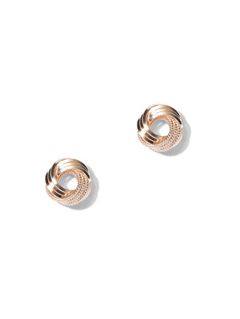 Rose Goldtone Knot Post Earring A rose goldtone finish upgrades our simple-yet-sophisticated post earring, featuring a timeless knot design.   **Overview**  >> Post backing. >> Earring drop: 3/4 inch. >> Mixed metal. >> Imported.