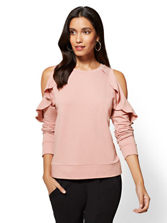 cold shoulder ruffle sweatshirt