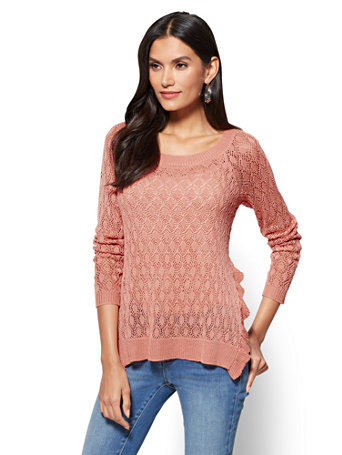 Ruffled Open-Stitch Sweater | New York & Company