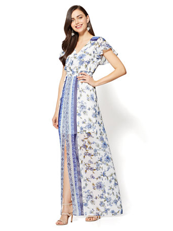 Short-Sleeve Maxi Dress - Border & Floral Print | New York & Company