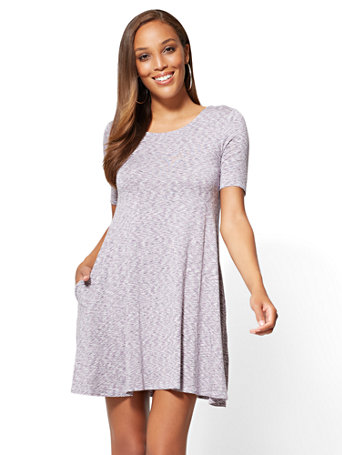 NY&C: Short-Sleeve Swing Dress - Space Dye