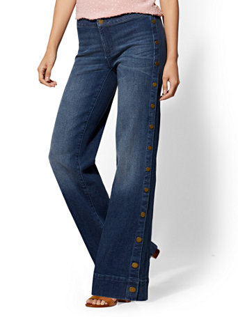 NY&C: Side-Snap Wide Leg Jeans - Indigo - Soho Jeans