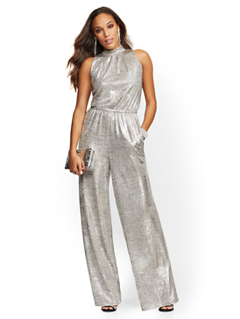 metallic halter jumpsuit