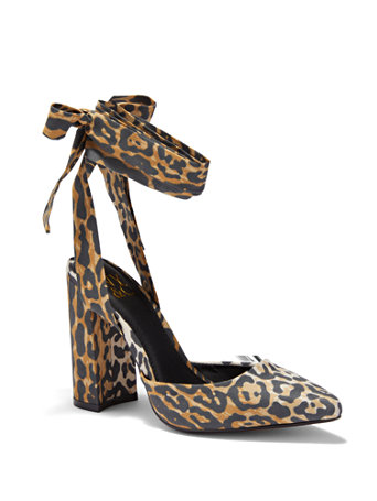 leopard block heel pumps