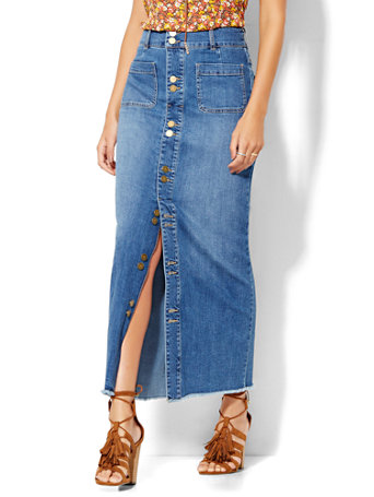 maxi denim pencil skirts