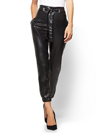 paperbag waist leather pants