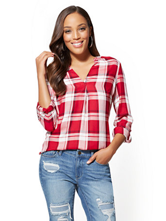 split plaid shirt