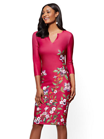 Split-Neck Sheath Dress - Floral - 7th Avenue | New York & Company