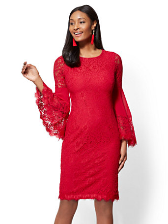 Statement-Sleeve Lace Sheath Dress | New York & Company