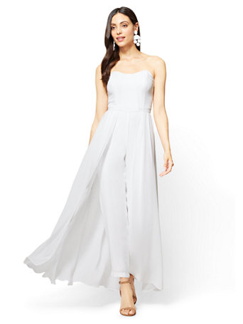formal jumpsuit with skirt overlay