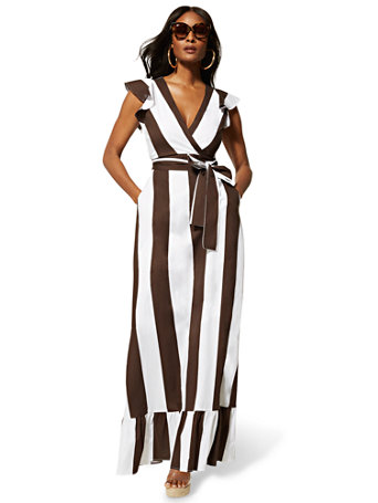 Stripe Flounced Maxi Dress | New York 