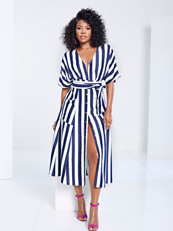 Striped Kimono Midi Dress Gabrielle Union Collection New York Company