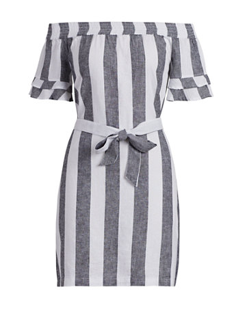 white linen off the shoulder dress