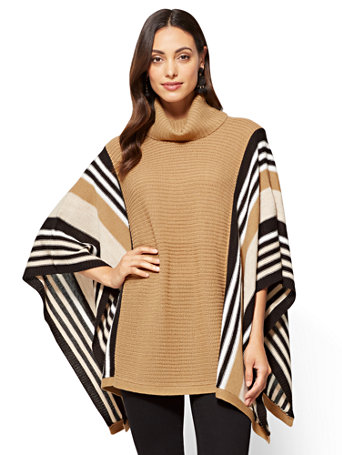 Striped Turtleneck Poncho | New York & Company