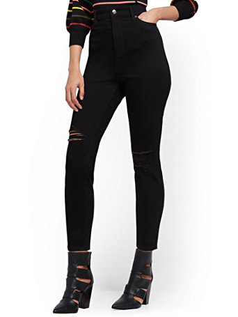 NY&Co Women's Super High-Waisted Abby No Gap Super-Skinny Ankle Jeans - Black Pants NY&Co Women's Super High-Waisted Abby No Gap Super-Skinny Ankle Jeans - Black Pants
