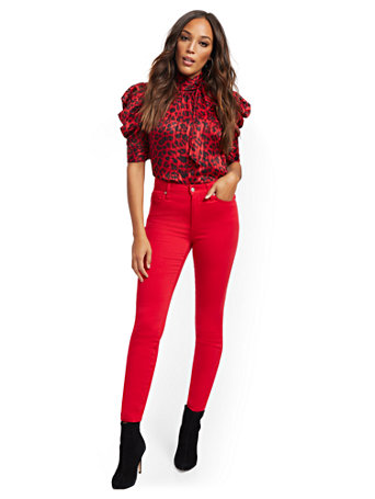 high waisted red skinny jeans