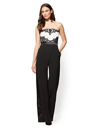 black and white strapless jumpsuit