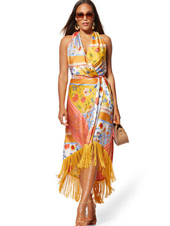 fringe wrap dress