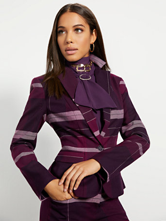 purple plaid jacket