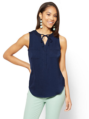 tie front sleeveless blouse