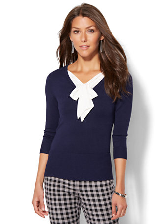 Tie-Neck Twofer Sweater - 7th Avenue | New York & Company