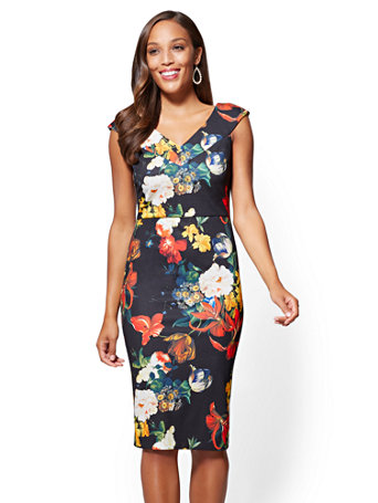 V-Neck Sheath Dress - Floral | New York & Company