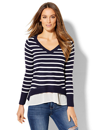 twofer sweater neck stripe