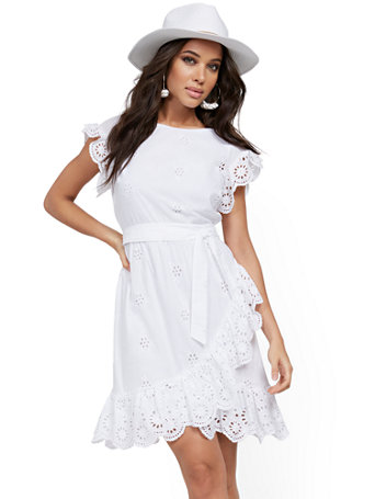 white eyelet fit and flare dress