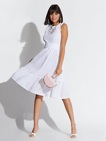white eyelet ruffle dress