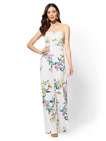 white jumpsuit with flowers