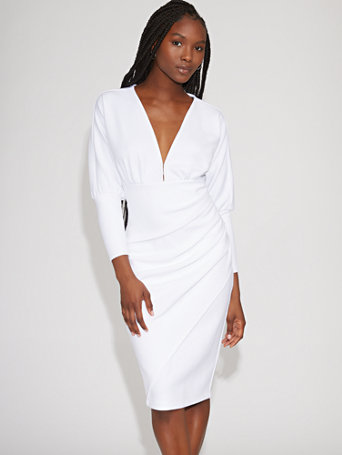 white v neck sheath dress