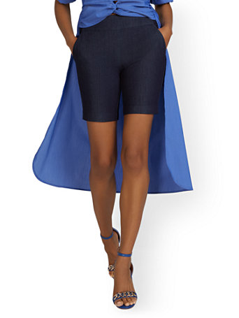 NY&Co Women's Whitney High-Waisted Pull-On 8-Inch Short Navy Blue NY&Co Women's Whitney High-Waisted Pull-On 8-Inch Short Navy Blue