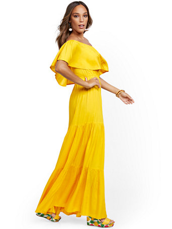 Yellow Off-The-Shoulder Ruffled Maxi Dress