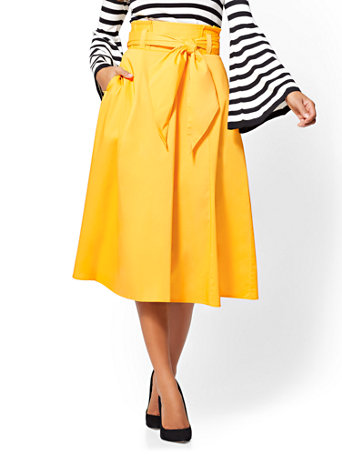 NY&C: Yellow Paperbag-Waist Flare Skirt - 7th Avenue
