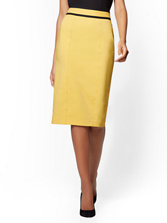 NY&C: Yellow Piped Pencil Skirt - All-Season Stretch - 7th Avenue