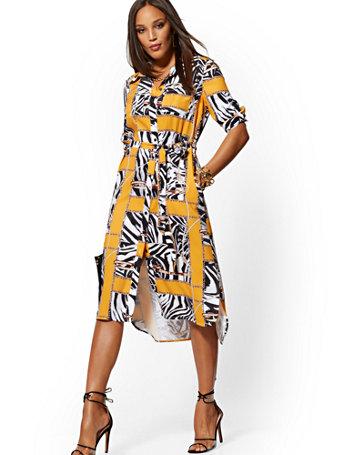 zebra print midi shirt dress
