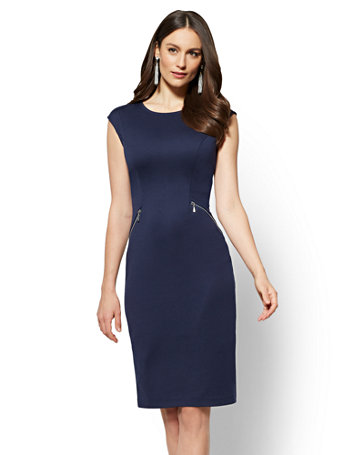 Zip-Accent Ponte Sheath Dress | New York & Company
