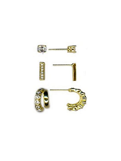 14K Gold CZ Huggie & Stud Earring Set - Athra - New York & Company