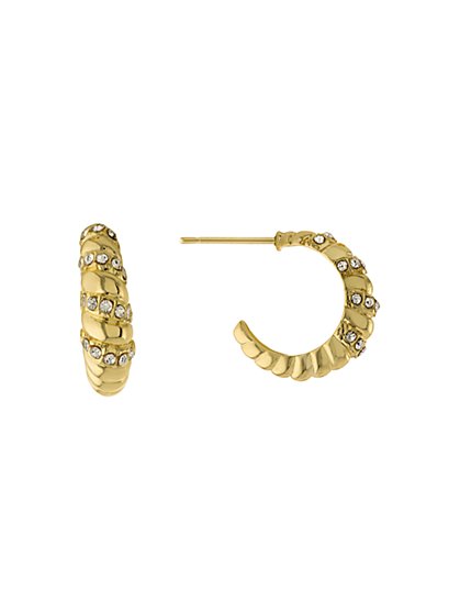 14K Gold Pave Textured Hoop Earrings - Athra - New York & Company