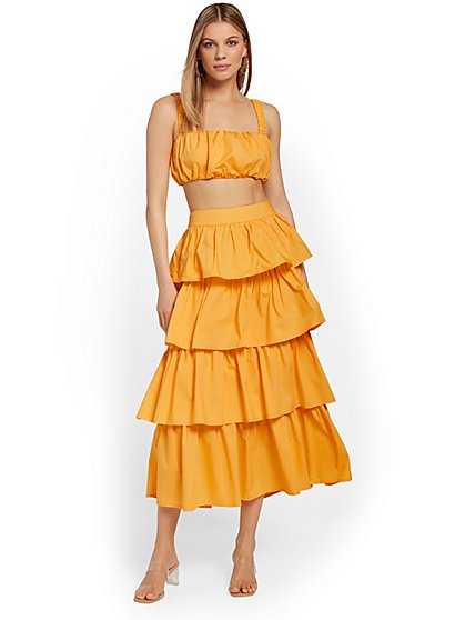 2-Piece Crop Top & Tiered Skirt Set - Lena - New York & Company