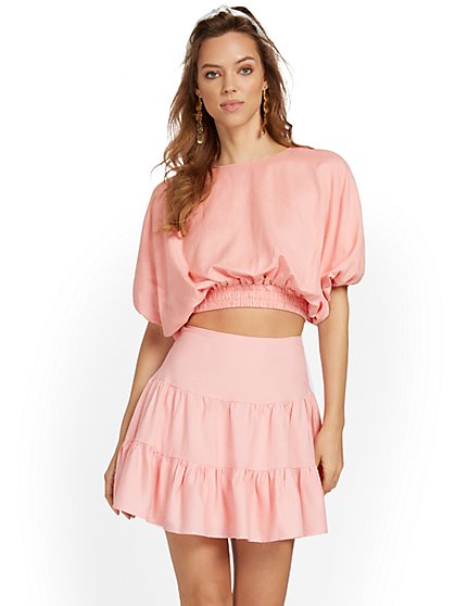 2-Piece Puff-Sleeve Crop Top & Skirt Set - In The Beginning - New York & Company