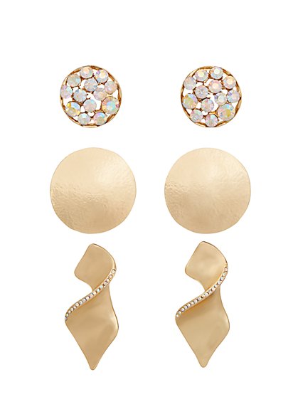 3-Piece Gold-Tone Geometric Earring Set - New York & Company