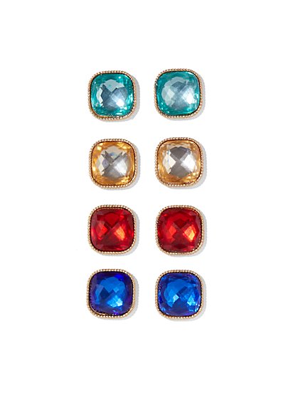 4-Piece Gemstone Stud Earring Set - New York & Company