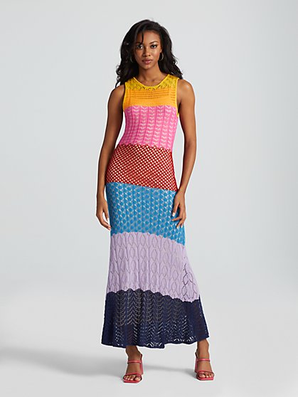 Abiola Striped Crochet Sweater Dress - Gabrielle Union Collection - New York & Company