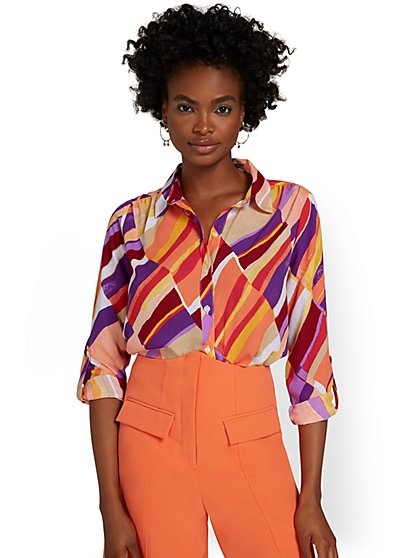 Abstract-Print Button-Front Top - New York & Company
