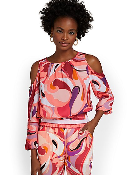 Abstract-Print Cold-Shoulder Top - New York & Company
