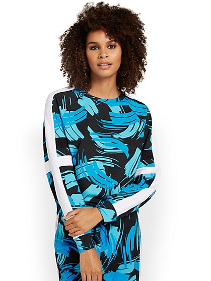 Abstract-Print French Terry Pullover - New York & Company